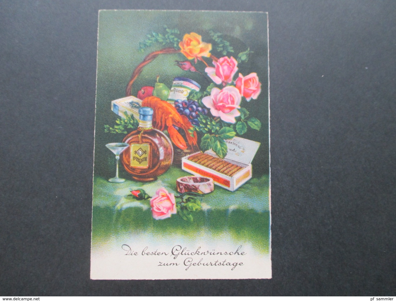 AK / Glückwunschkarte 1932 Fresskorb Mit Hummer / Cognac / Zigarren / Blumen Usw...EAS Postkarte Nr.1240 - Anniversaire