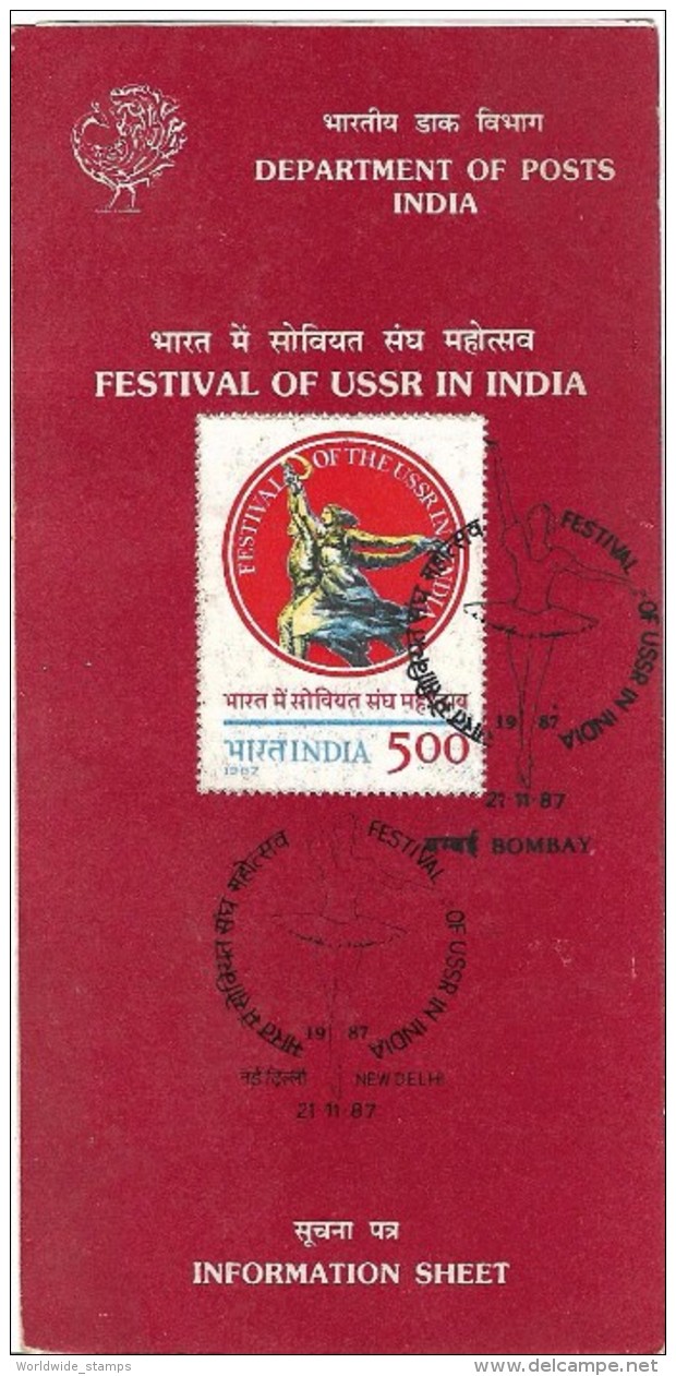 India 1987 Festival Ussr In India Folder On Stamp Traffic Light - Inland Letter Cards