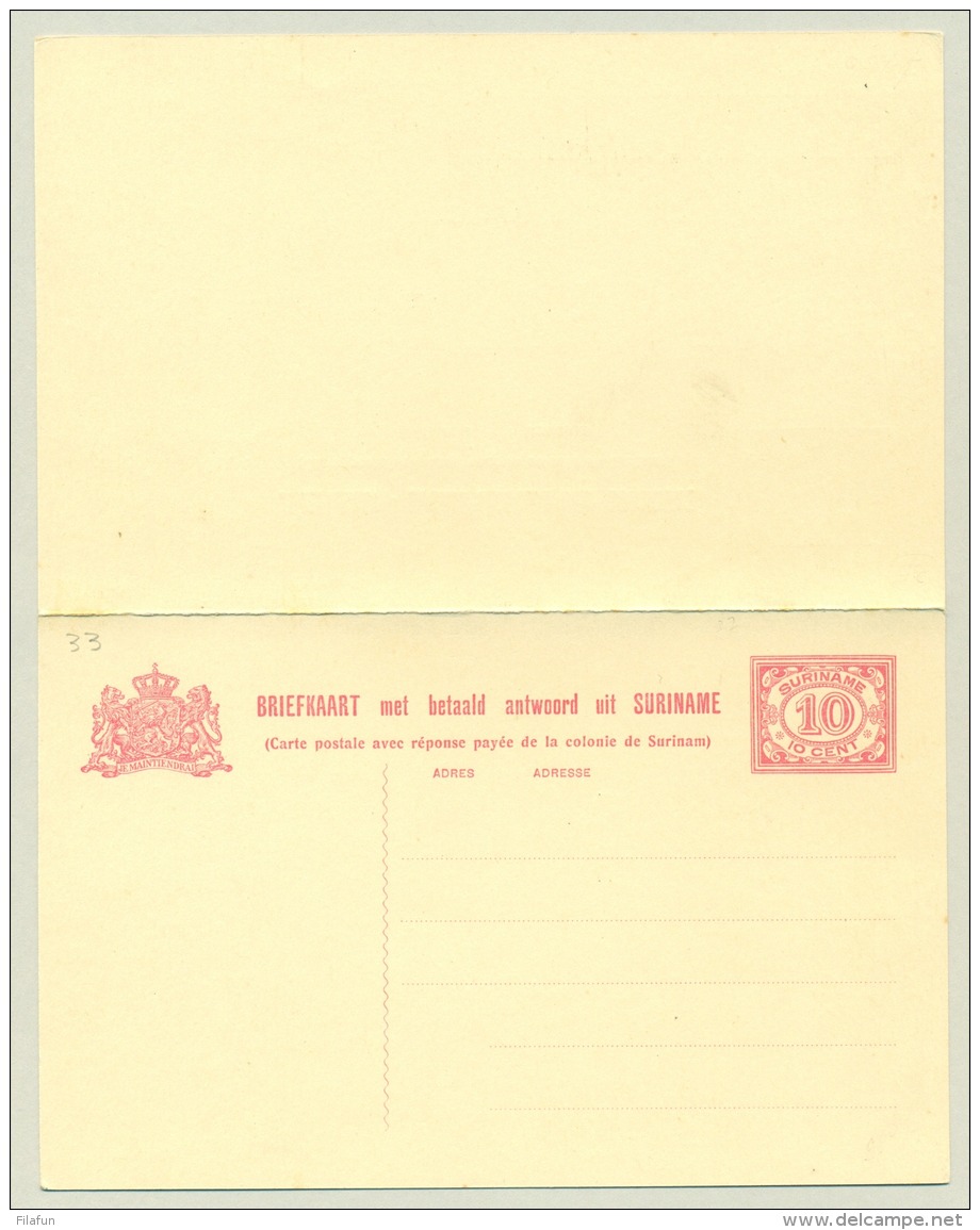 Suriname - 1926 - 10 + 10 Cent Briefkaart, G33 Ongebruikt - Suriname ... - 1975