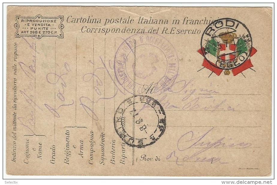 Greece 1917 Italian Occupation Of Rhodes - Rodi (Egeo) Military Postcard - Dodécanèse