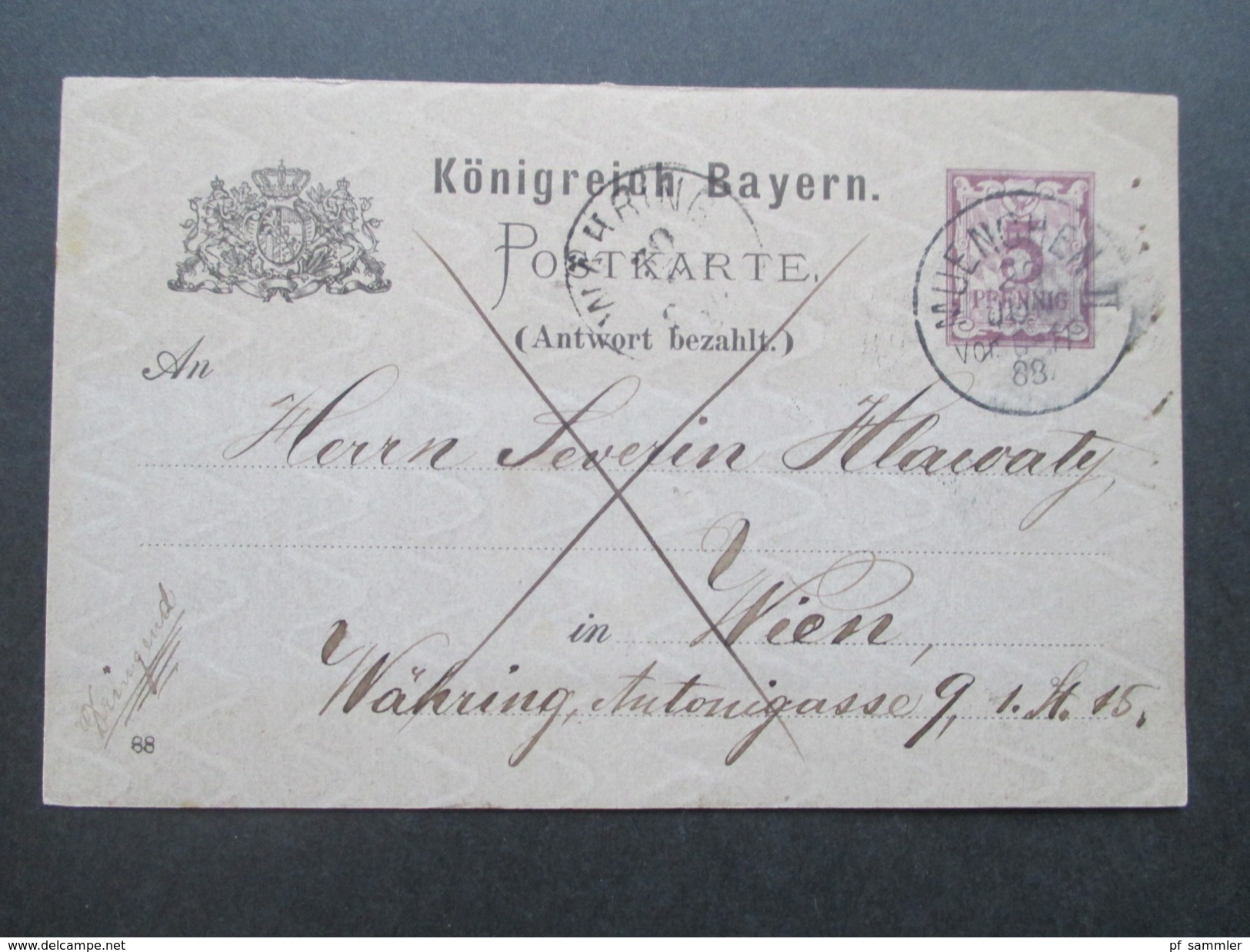 AD Bayern 1888 Ganzsache (Antwort Bezahlt) Frageteil Nach Wien! Vermerk: Dringend. Expreß / Eilbote?! Interessante Karte - Postal  Stationery