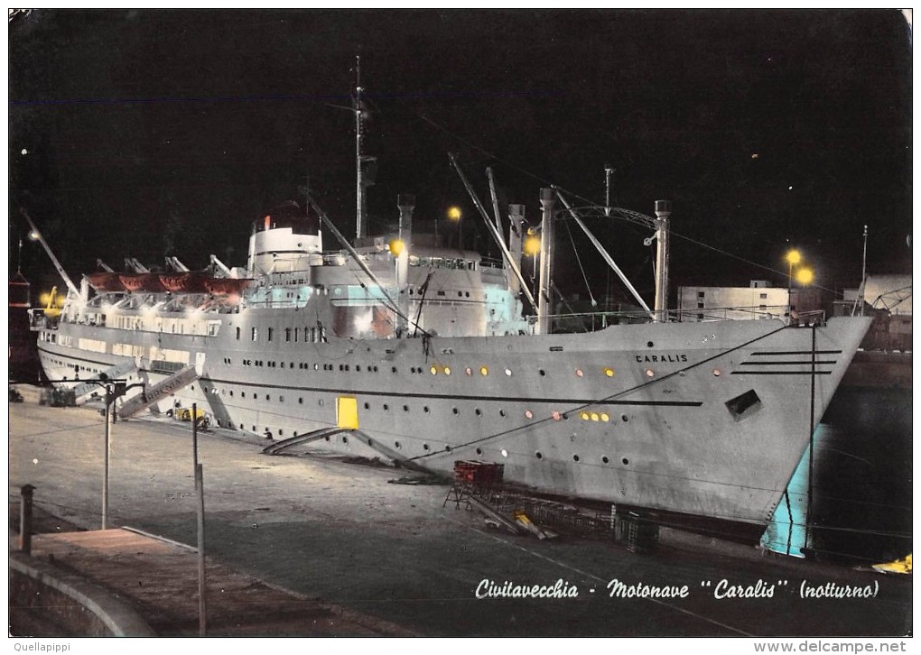 05052  "MOTONAVE CARALIS - CIVITAVECCHIA NOTTURNO"  VERA FOTOGRAFIA. CART  SPED 1963 - Banques