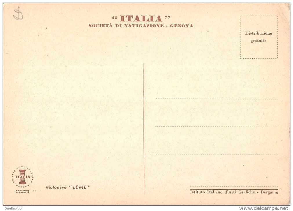 05054  "M/N LEME - ITALIA SOCIETA' DI NAVIGAZIONE - GENOVA"   CART NON SPED - Banques