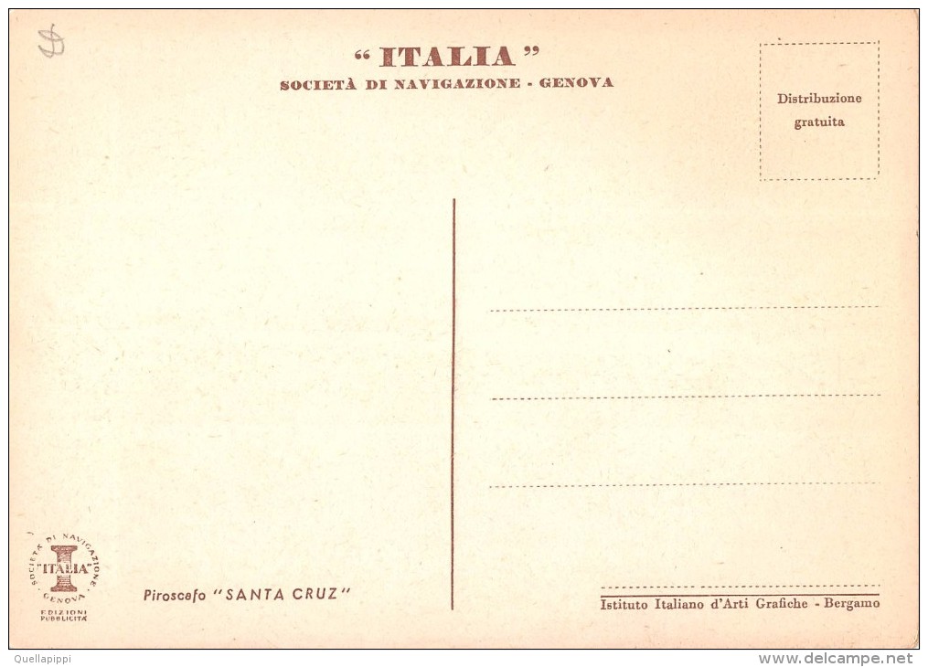 05055  "PIROSCAFO SANTA CRUZ - ITALIA SOCIETA´ DI NAVIGAZIONE - GENOVA"   CART NON SPED - Banche