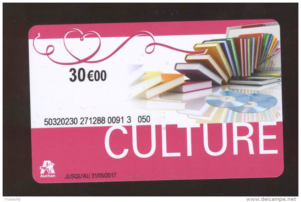 GIFT CARD - Carte Cadeau Auchan - CULTURE - 30 € - Cartes Cadeaux