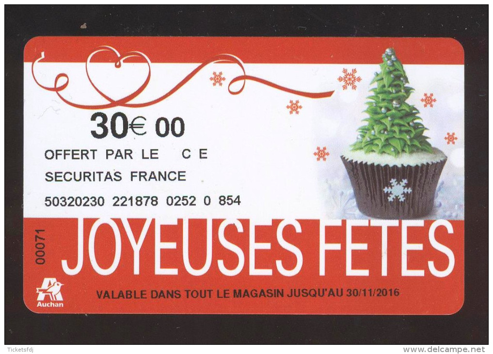 GIFT CARD - Carte Cadeau Auchan - JOYEUSES FETES - 30 € - Cartes Cadeaux