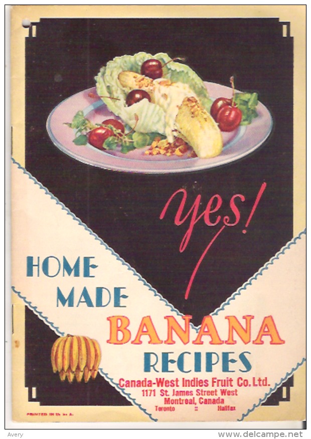 Booklet Home Made Banana Recipes Canada-West Indies Fruit Co. Ltd. Montreal - Cocina Al Horno