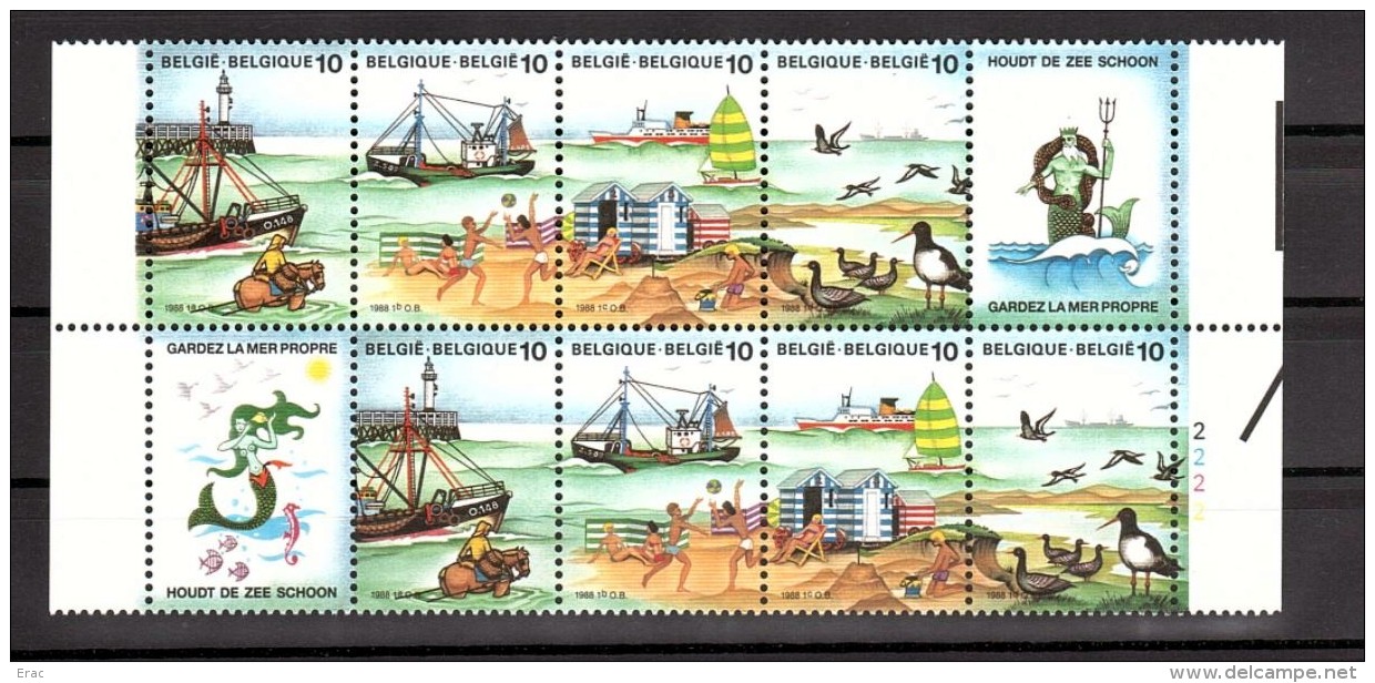 LA MER - Belgique 1988 - N° 2273 à 2276 En 2 Bandes Attenantes (vignettes Sirène Et Neptune)  - Neufs ** - Altri & Non Classificati