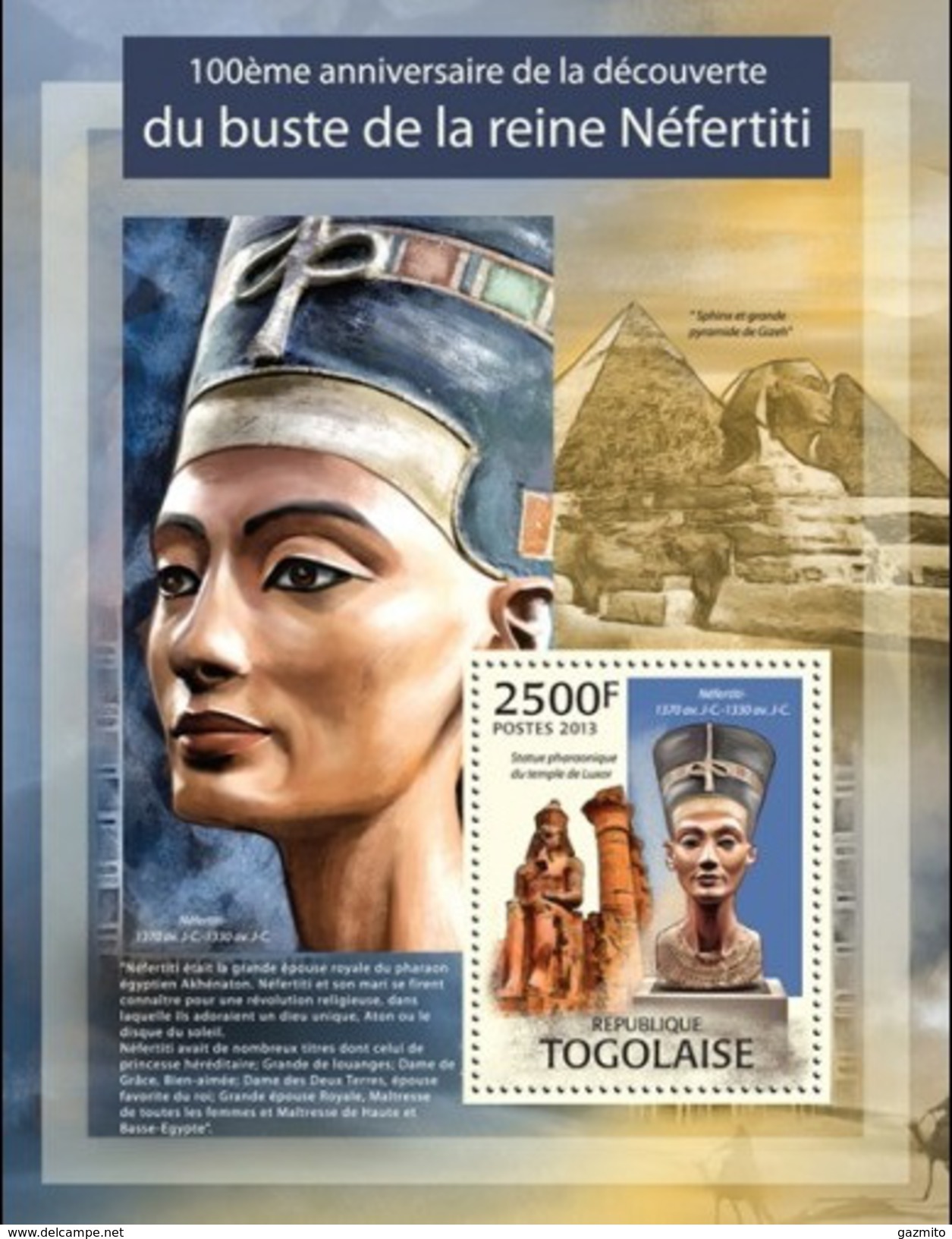 Togo 2013, 100th Discovery Nefertiti Bust, BF - Egiptología