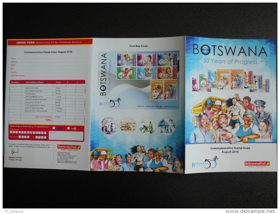 Botswana 2016 - Stamps Promo Folder - 50 Y Of Progress (education Health Sports Water Infrastructure Gender Equality) - Botswana (1966-...)