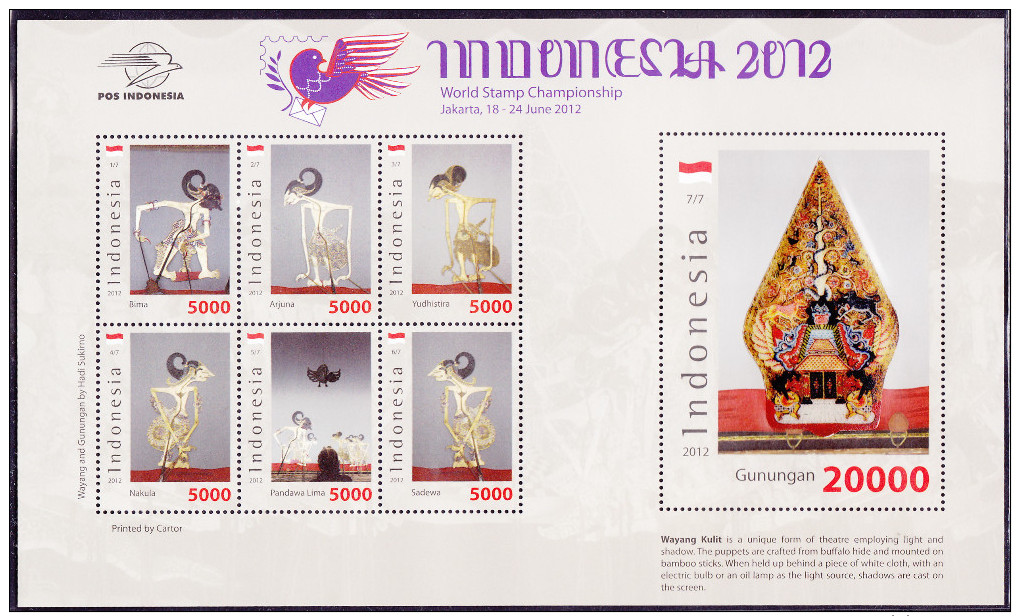 INDONESIA 2012 BATIK & WAYANG WITH REAL FABRIC & COW-HIDE UNUSUAL 2 SHEETLET STAMPS MNH - Indonésie