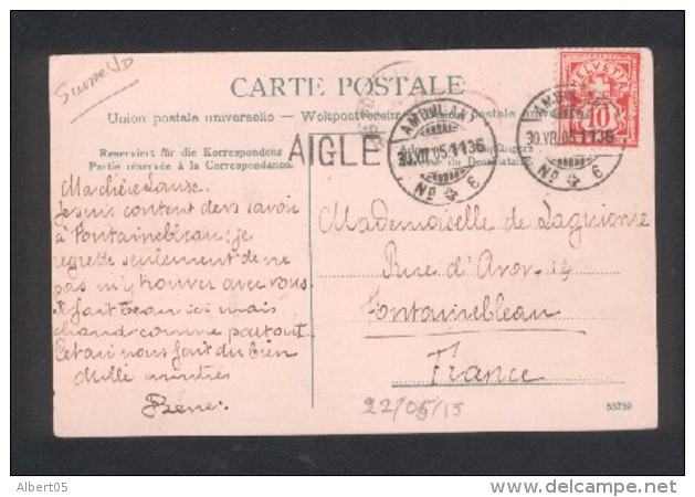 VAUD - AIGLE - Cachet Linéaire De Gare Et Ambulant N° 8 - 30 Juillet 1905 - CPA Caux Palace Hôtel - Spoorwegen