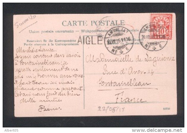 VAUD - AIGLE - Cachet Linéaire De Gare Et Ambulant N° 8 - 30 Juillet 1905 - CPA Caux Palace Hôtel - Ferrocarril