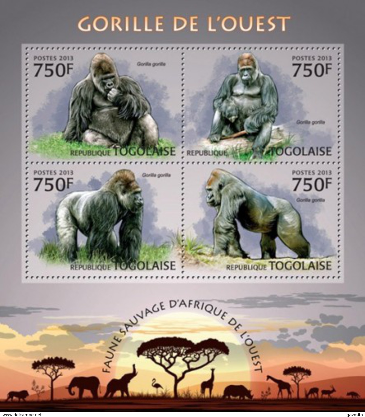 Togo 2013, Animals, Gorillas, 4val In BF - Gorilla