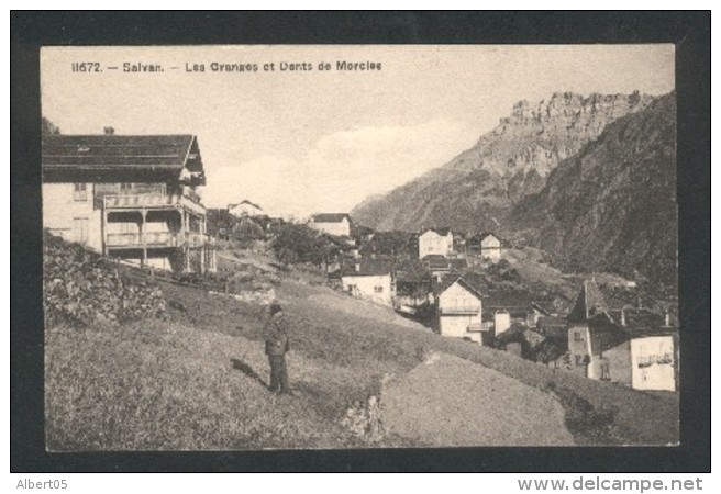 VAUD - SALVAN - Cachet Linéaire De Gare Et Poste Ambulant Martigny -Chatelard - 4 Sept 1909 - CPA Salvan - Spoorwegen