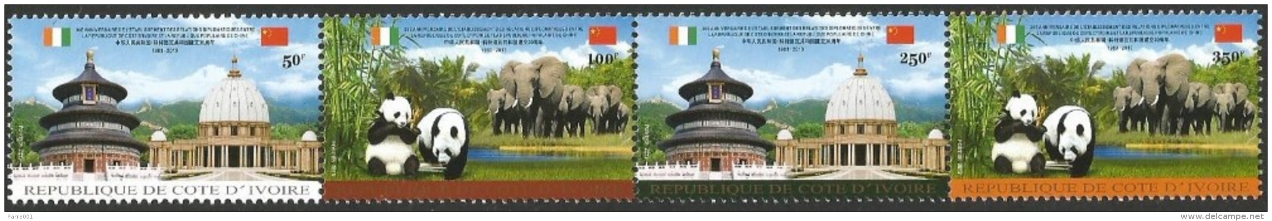 Côte D’Ivoire 2013 China Cooperation Panda Elephant Cathedral Palace Set Mint MNH - Ivory Coast (1960-...)