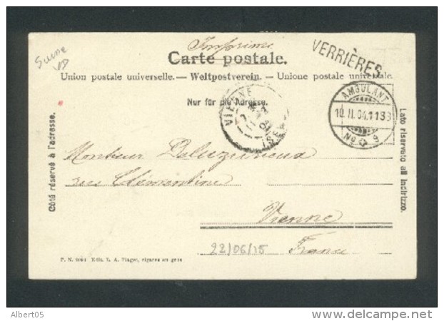 VAUD - VERRIERES - Cachet Linéaire De Gare Et Ambulant N° 9 - 10 Fev 1904 - TB CPA Gare Des Verrieres - Ferrocarril