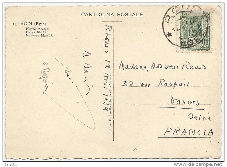 Greece 1939 Italian Occupation Of Rhodes - Rodi (Egeo) To France - Dodecanese