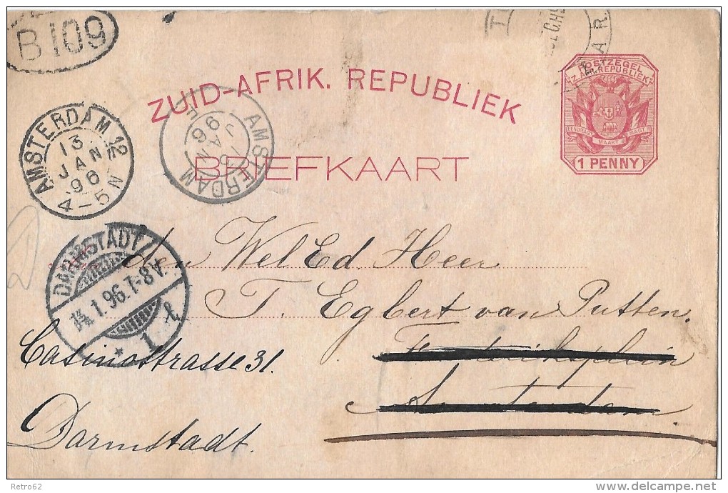 SOUTH AFRICA &#8594; 1896 Prepaid Printed Postcard To Germany - Multiple Cancels - Unclassified