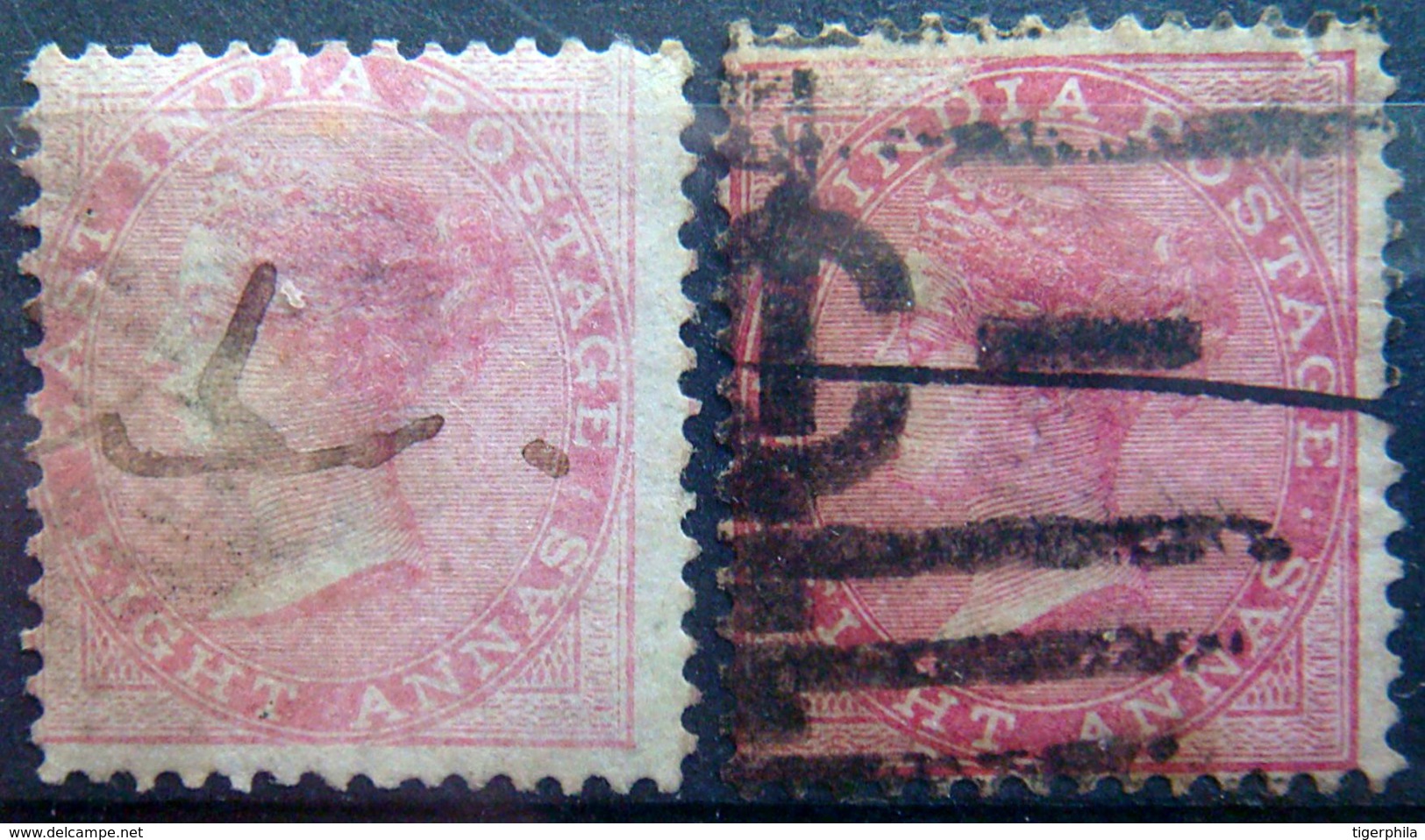 BRITISH INDIA 1868 8as Queen Victoria DIE II BOTH SHADES Used WATERMARK : ELEPHANT'S HEAD - 1858-79 Compagnie Des Indes & Gouvernement De La Reine