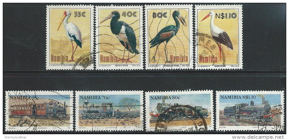 Namibia   1994   Sc#766-73  Storks & Trains Sets Used   2016 Scott Value $4.60 - Namibia (1990- ...)