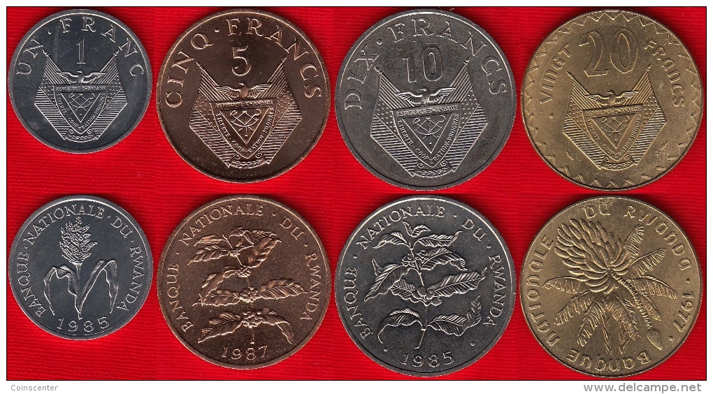 Rwanda Set Of 4 Coins: 1 - 20 Francs 1977-1987 UNC - Rwanda