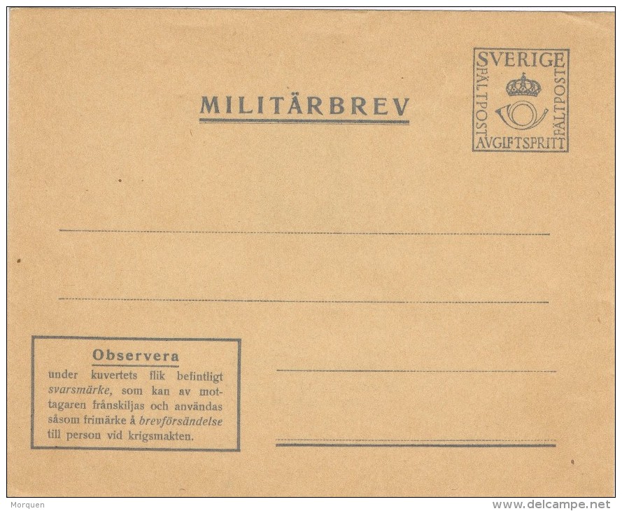 20101. Carta Entero Postal SUECIA (Sverige) Militar Post.  Militarbrev - Militares