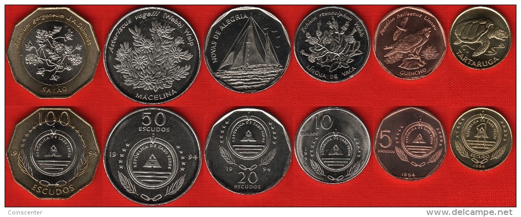 Cape Verde Set Of 6 Coins: 1-100 Escudos 1994 UNC - Cape Verde