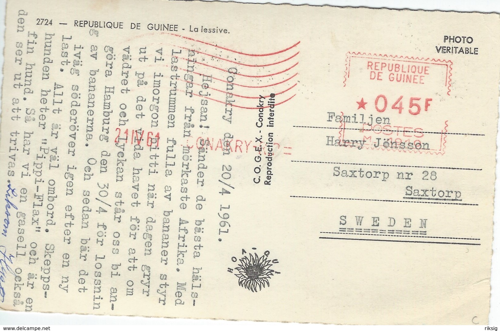 Republique De Guinee. - La Lessive. Sent To Sweden 1961.   S-3005 - Guinea