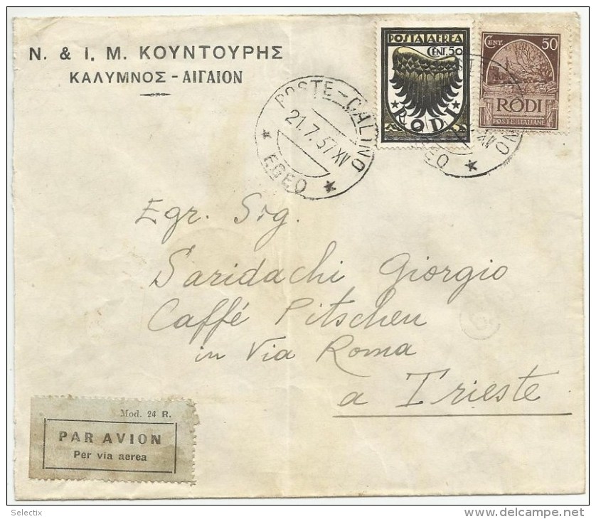 Greece 1937 Italian Occupation Of Kalimnos -  Kalimno - Calino (Egeo) - Kountouris Letterhead - Dodécanèse