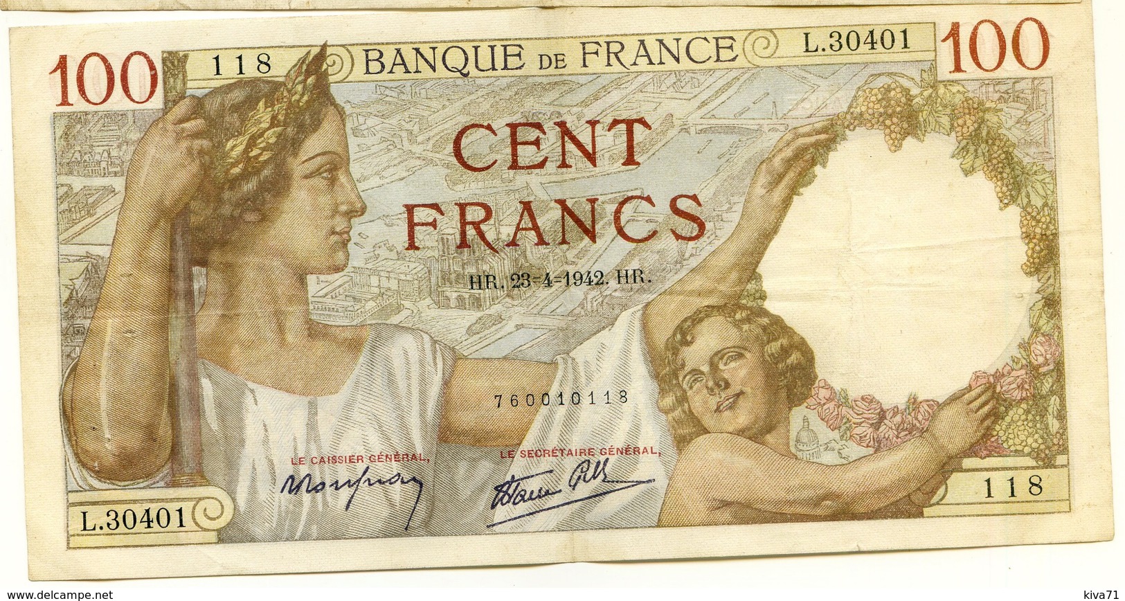 * Dernière Date* 100 Francs   "SULLY"    23    4    1942       TTB/SUP  Env. - 100 F 1939-1942 ''Sully''