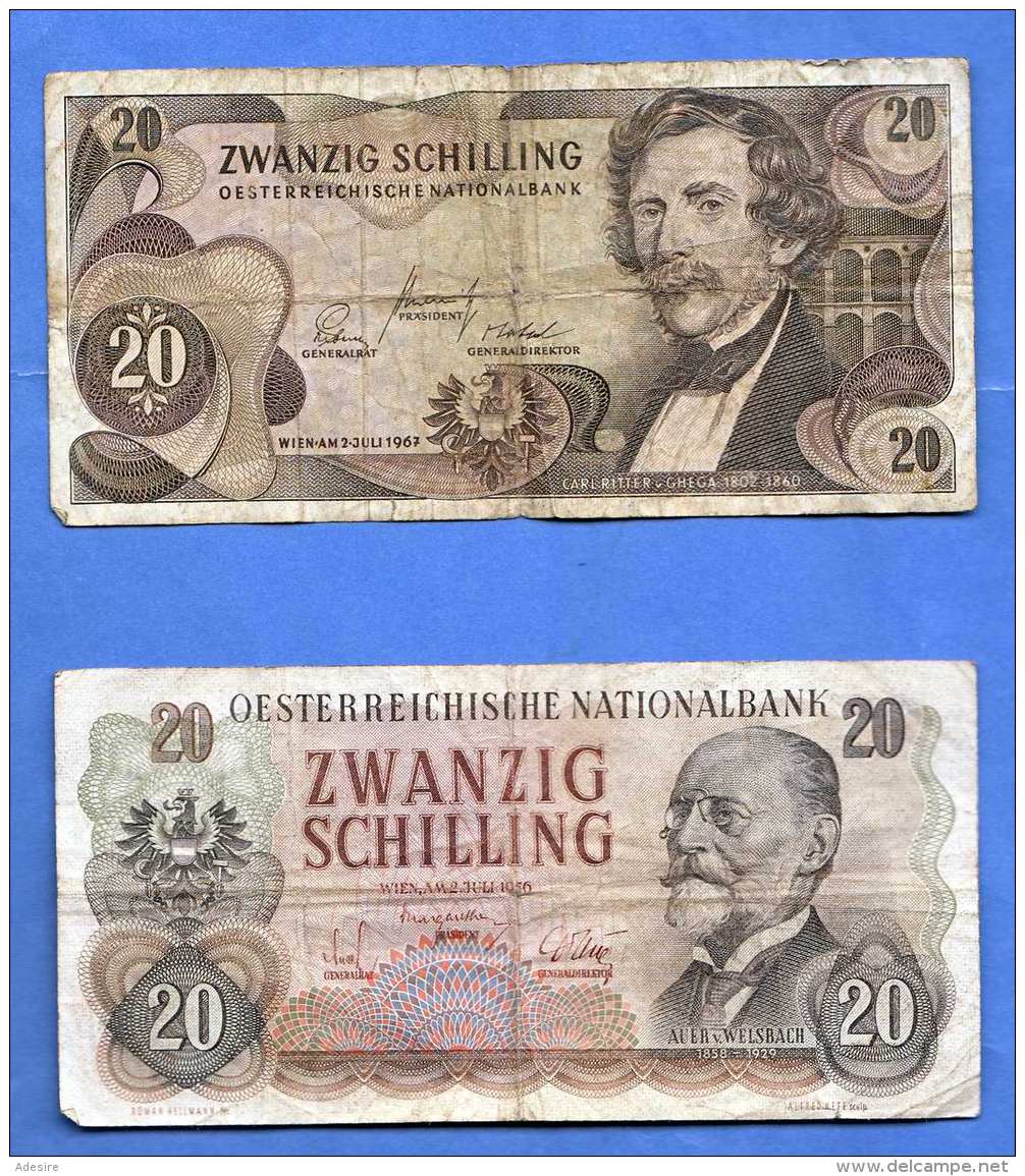 2 Stück 20 Schilling Banknoten 1956+1967, Beide Banknoten In Gebrauchtem Zustand - Oesterreich