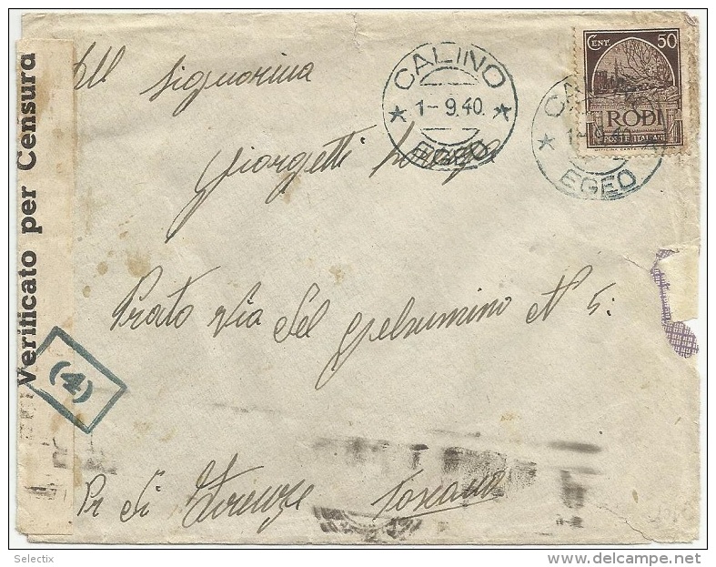 Greece 1940 Italian Occupation Of Kalimnos -  Kalimno - Calino (Egeo) - Censored Military Correspondence - Dodecanese