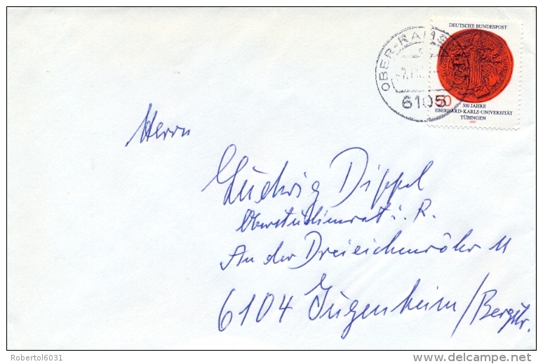Germany BRD 1977 Cover With 50 Pf. 500th Anniversary Of Tübingen University - Briefe U. Dokumente