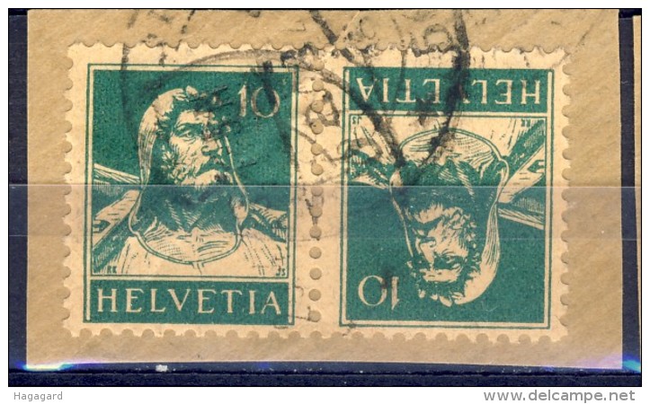 #B1202. Schweiz 1928. Inverted Pair. Michel 203. Cancelled(o) On Fragment. - Tete Beche