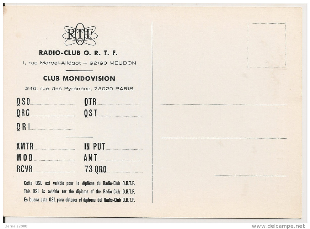 PARIS - Carte Radio Club O.R.T.F. Club Mondovision,rue Des Pyrénées,Paris 75020 - Autres & Non Classés