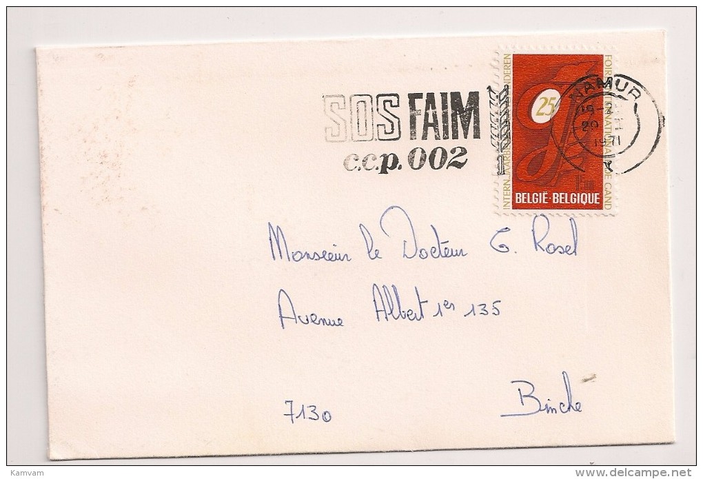 BRIEF LETTRE COB 1550 Seul / Alleen Flamme SOS FAIM C.c.p 002 NAMUR 1971 - Other & Unclassified