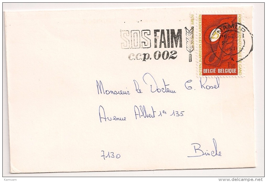 BRIEF LETTRE COB 1550 Seul / Alleen Flamme SOS FAIM C.c.p 002 NAMUR 1971 - Other & Unclassified