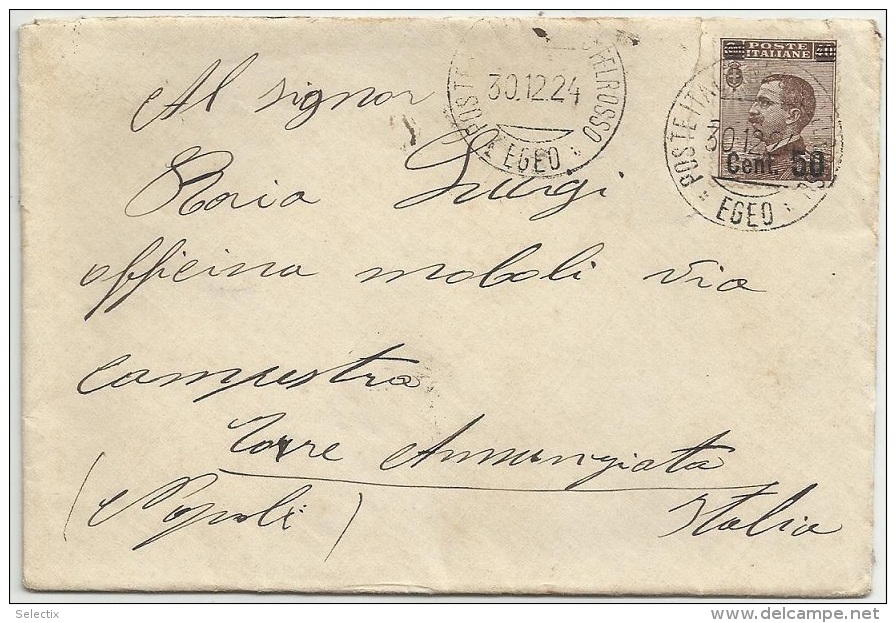 Greece 1924 Italian Occupation Of Kastellorizo - Castelrosso (Egeo) With Letter Inside - Dodecaneso
