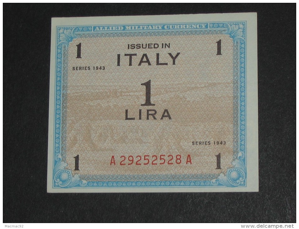 1 Lire - Lira Italie- Italy 1943 .- Allied Military Currency - Série 1943  **** EN ACHAT IMMEDIAT **** - Occupazione Alleata Seconda Guerra Mondiale