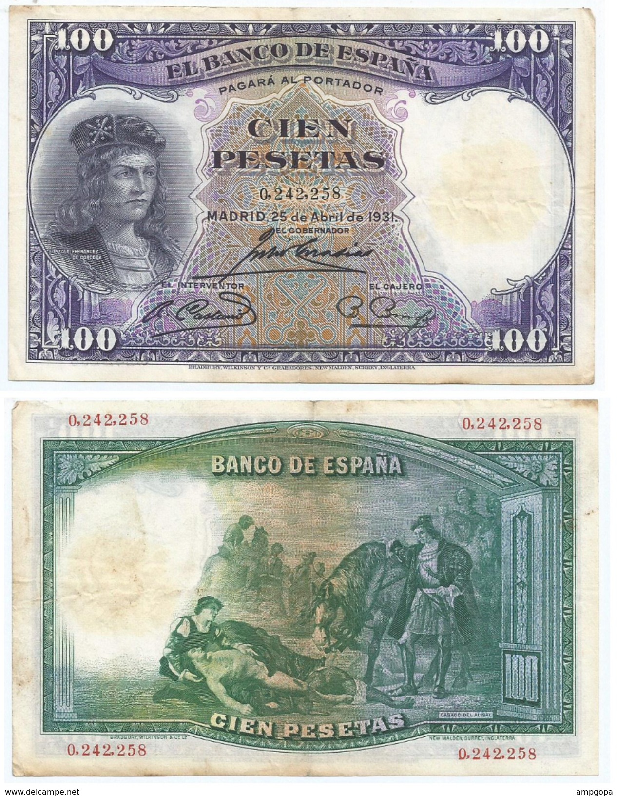 España - Spain 100 Pesetas 1931 Pick 83 Nº Baja Ref 678-2 - 100 Pesetas