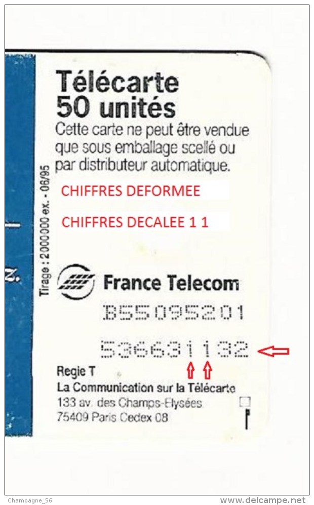 06 / 95  F563A TRANSFERT  D APPEL 50 U  GEM 1 B DN 9 CARAC. LASERS X 2 LIGNES  UTILISÉE - Fehldrucke