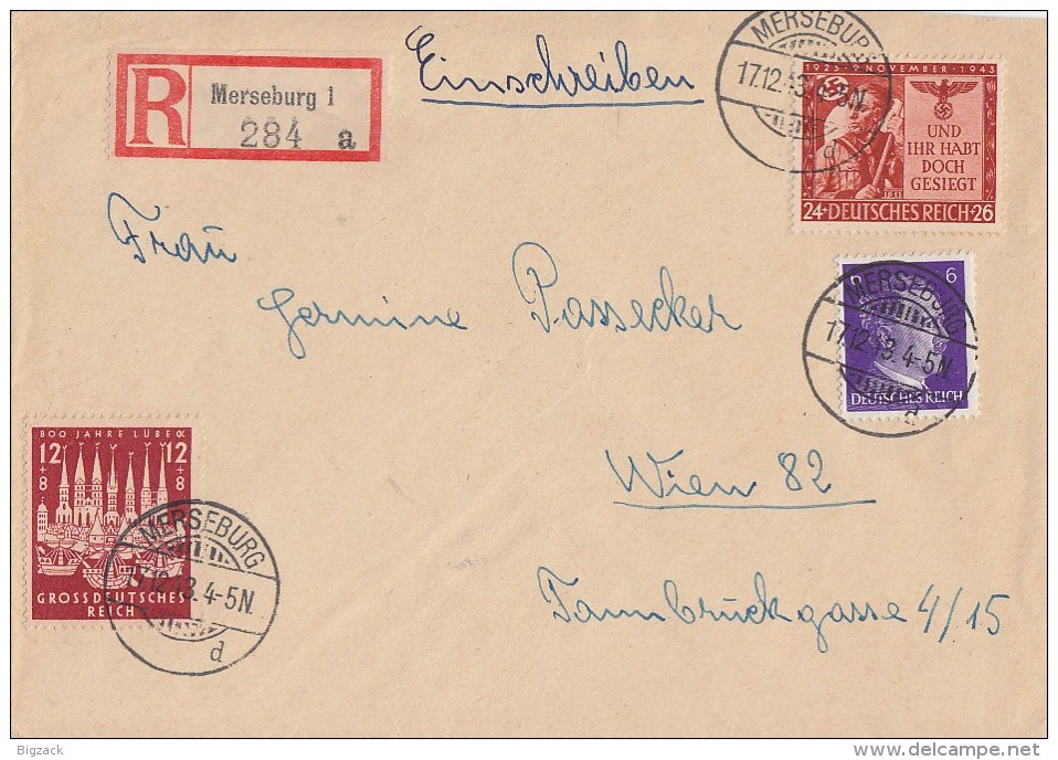 DR R-Brief Mif Minr.785,862,863 Merseburg 17.12.43 Gel. Nach Wien - Briefe U. Dokumente