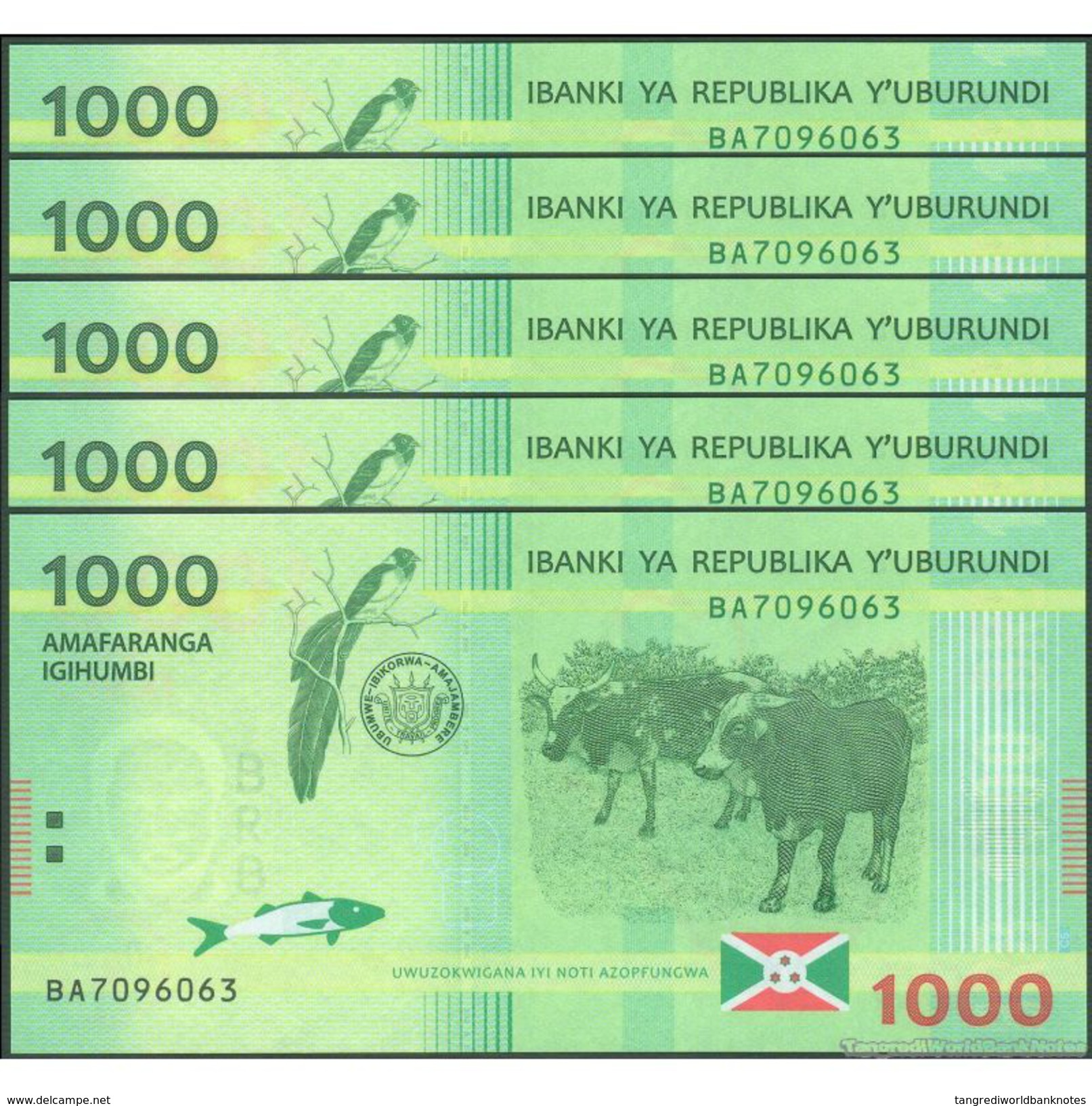 TWN - BURUNDI 51 - 1000 1.000 Francs 15.1.2015 DEALERS LOT X 5 - Prefix BA UNC - Burundi