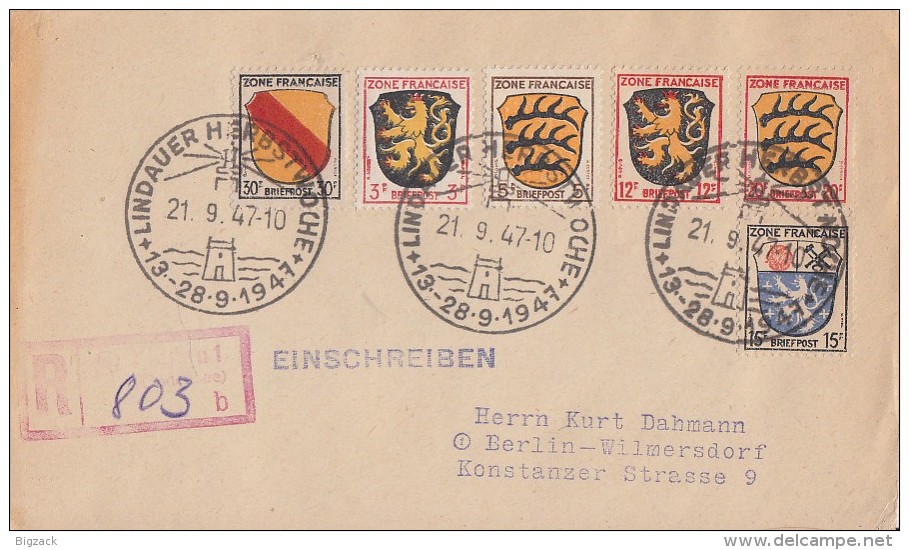 Fr. Zone R-Brief Mif Minr.2,3,6,7,8,10 SST Lindauer Herbstwoche 21.9.47 - Sonstige & Ohne Zuordnung