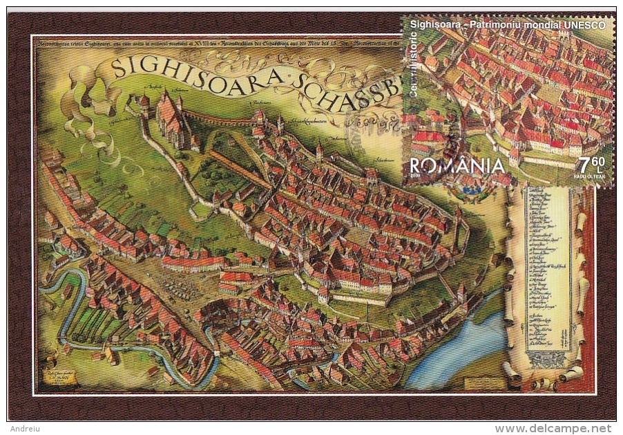 2016 Romania, Roumanie, Rumanien, 2 Scans Sighisoara Town Map Entiere Maximum Card Cover - Cartes-maximum (CM)