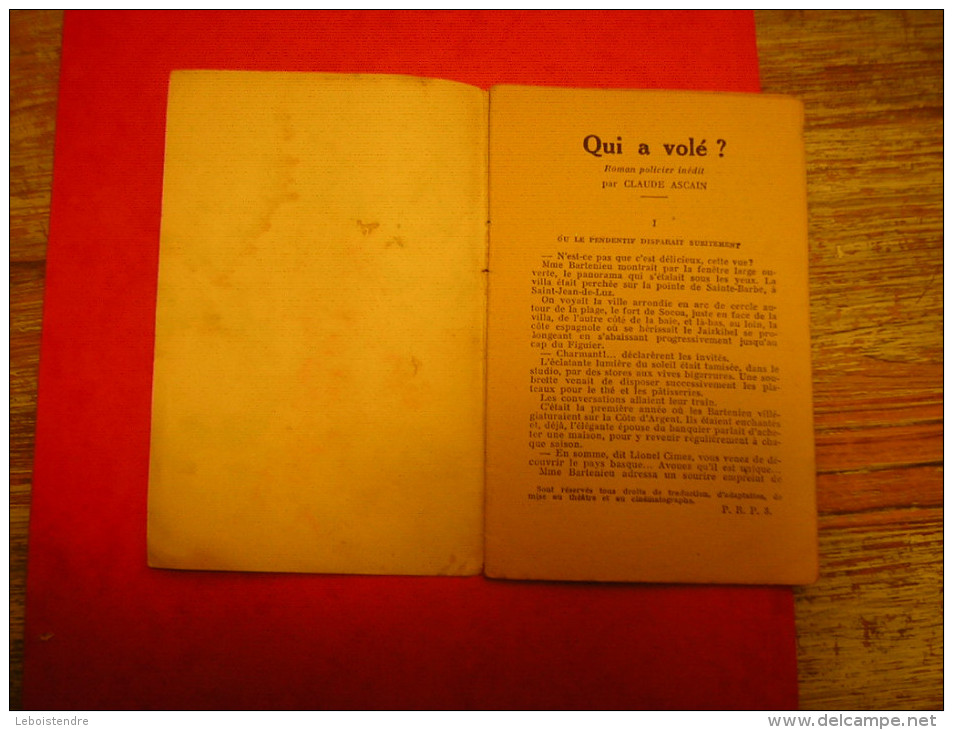 LE PETIT ROMAN POLICIER COMPLET QUI A VOLE ? COLLECTION FERENCZI N° 8 1938 PAR CLAUDE ASCAIN - Ferenczi