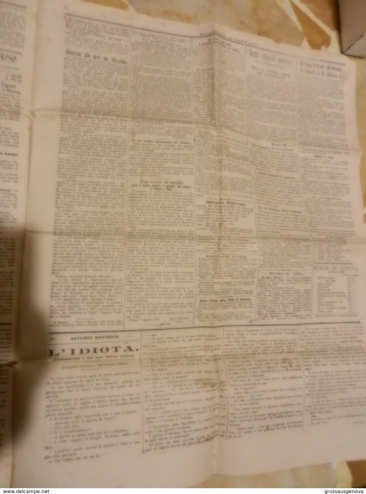 DOC2) QUOTIDIANO GIORNALE GENOVA SUPPLEMENTO AL CAFFARO 10 AGOSTO 1900  FUNERALI UMBERTO I E ALTRE NOTIZIE - Ante 1900