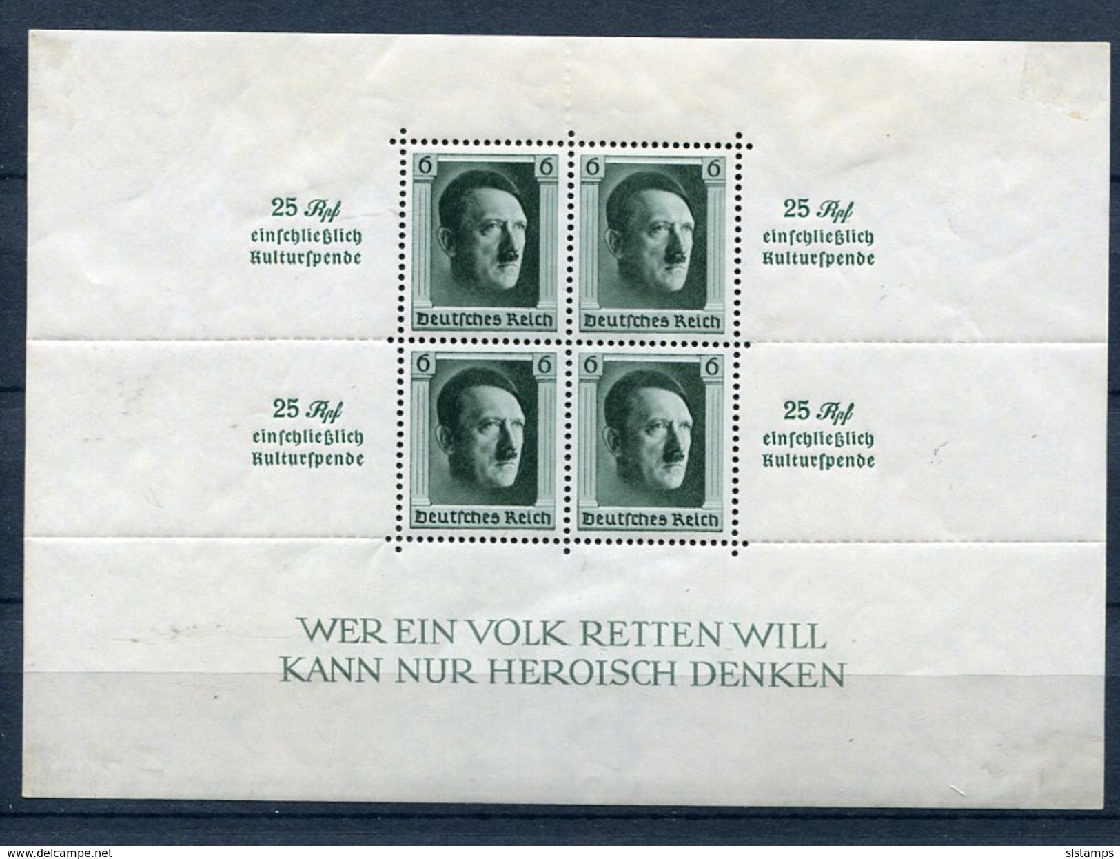 Germany 1937 Souvenir Sheet MH  Mi Block 11 Sc B104 - Unused Stamps