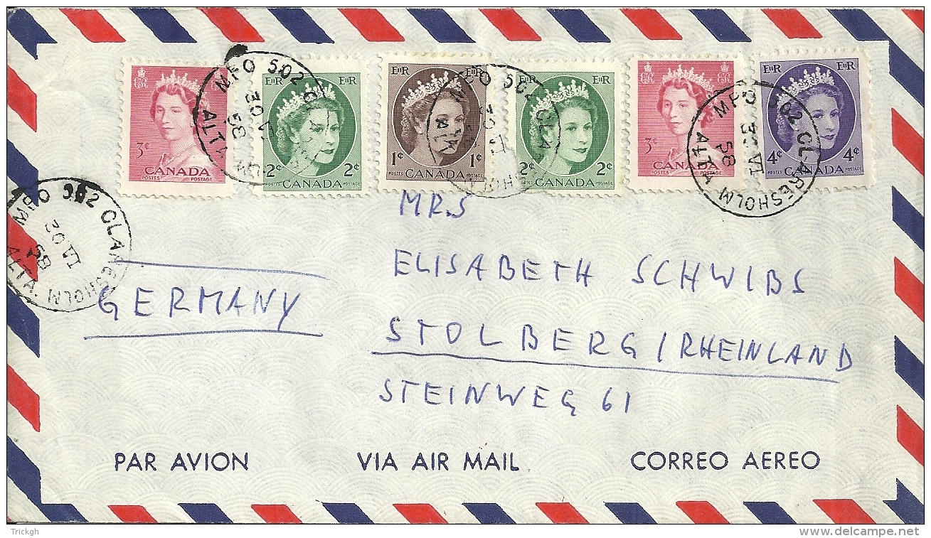 Canada 1958 MPO 502 Claresholm Alta. &gt;&gt; Stolberg D - Storia Postale